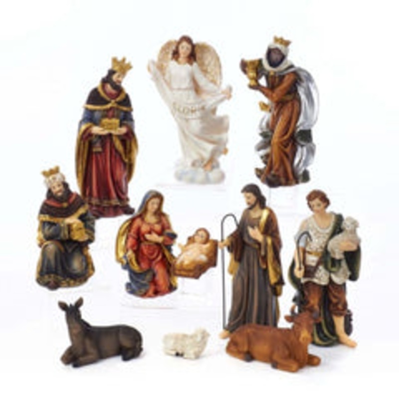 Kurt Adler 8.5 Nativity Table Piece, Set of 11, MultiColor, Wood