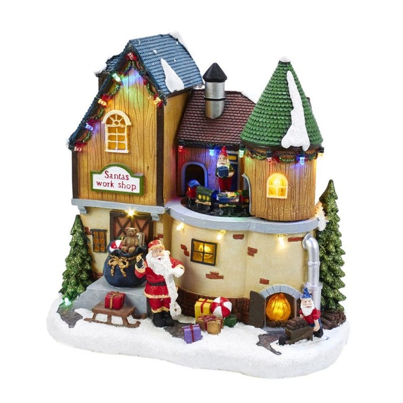 Kurt Adler Musical LED Santa’s Workshop Table Piece, MultiColor, Polyester