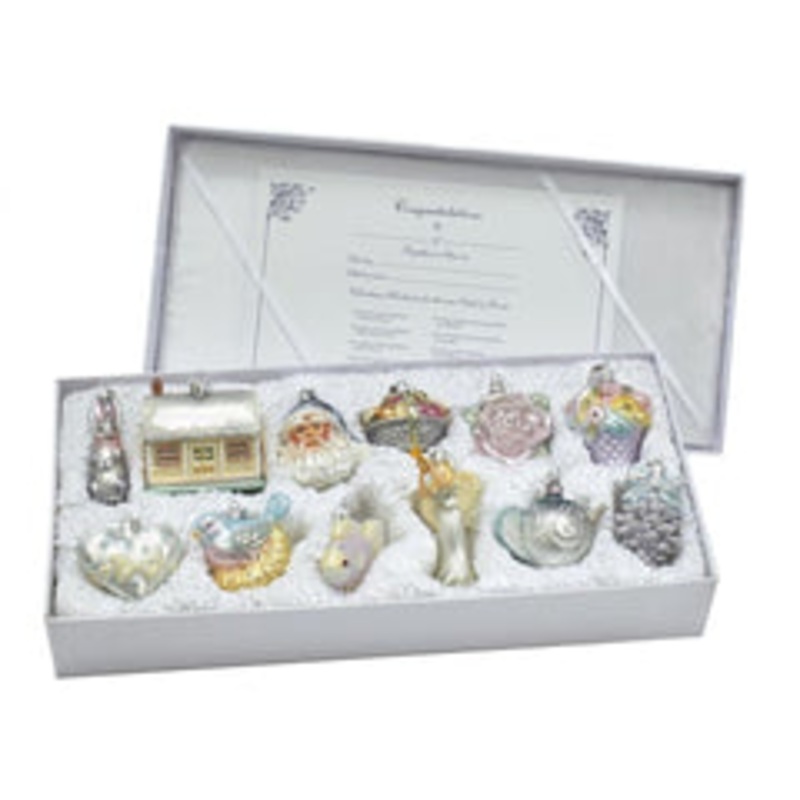 Kurt Adler Noble Gems Bride’s Glass Tree Box, Set of 12, MultiColor