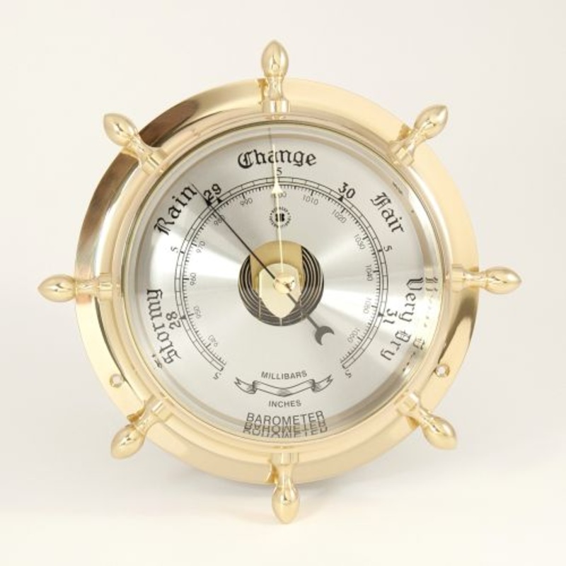 Lacquered Brass Ship’s Wheel Barometer With Beveled Glass
