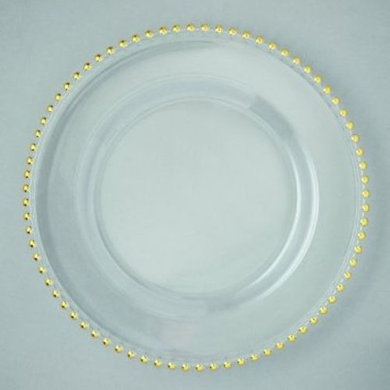 Leeber Gold Bead Glass Chargers, Set of 4