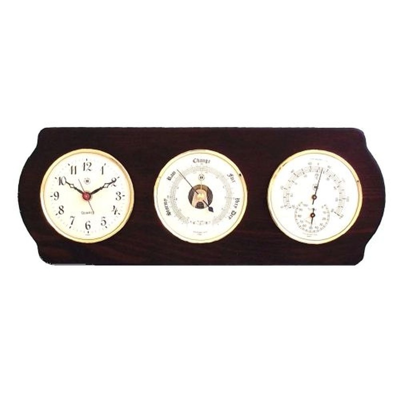 Quartz Clock, Barometer & Thermometer With Hygrometer On Ash