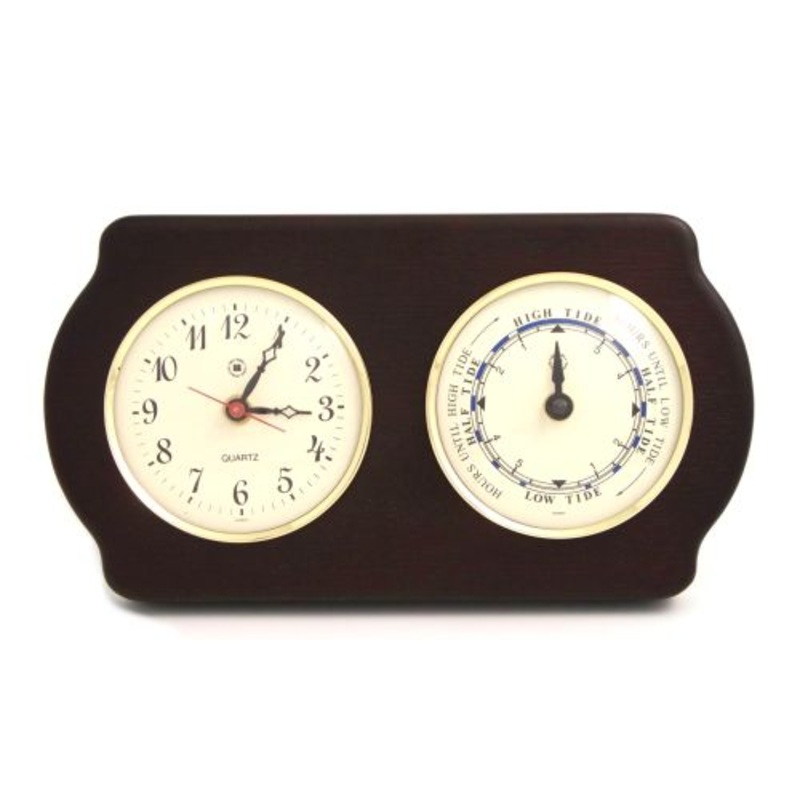 Quartz Clock & Tide Clock On Ash Wood With Brass Bezel