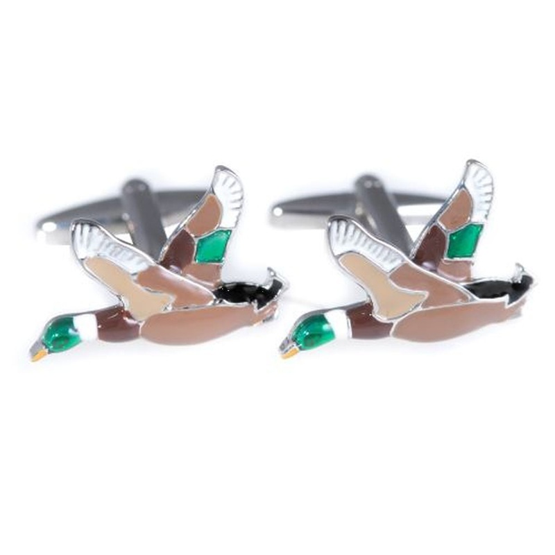 Rhodium & Enamel Painted Ducks In Flight Cufflinks