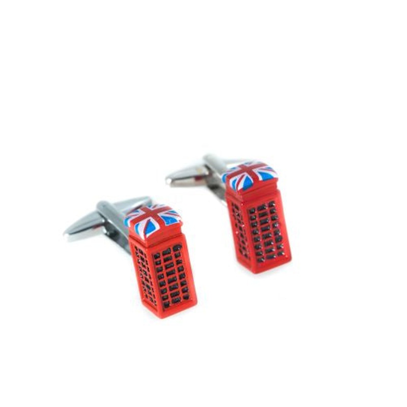 Rhodium Plated Uk Phone Box With Enamel Finish Cufflinks