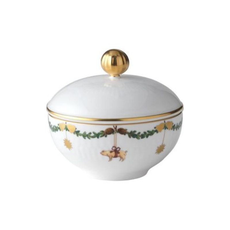 Royal Copenhagen Star Fluted Christmas Sugar Bowl, With Lid, Fine Bone China