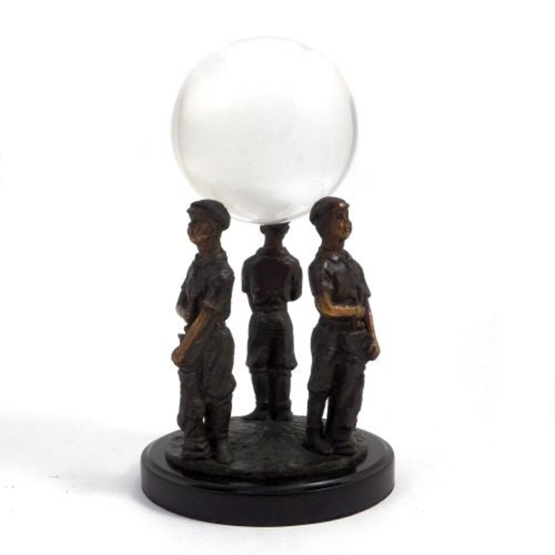 Three Bronze Golf Caddy Ball Holder On Black Wood Base