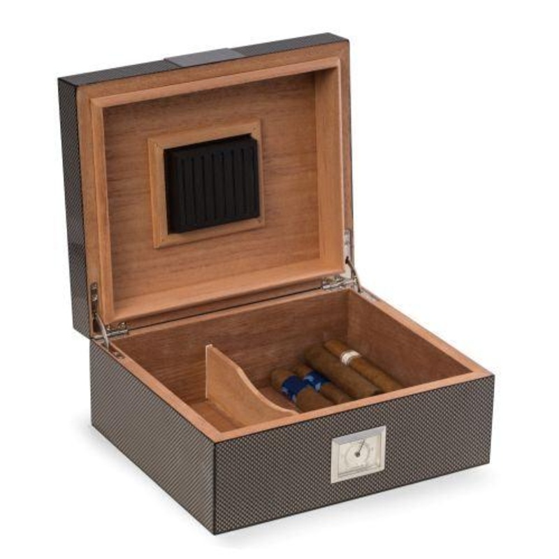 Bey Berk Carbon Fiber / Espresso Wood Cigar Humidor