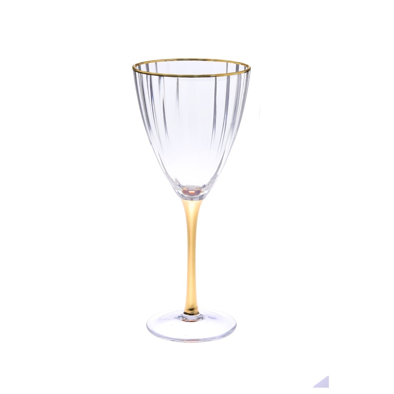 Classic Touch S/6 Straight Line Water Glasses With Vivid Gold Stem And Rim, 9