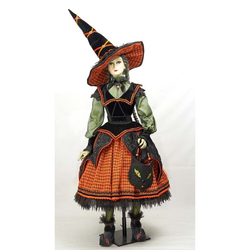 Katherine’s Collection 2021 Lucinda Jinx Witch Doll, Life Size Orange Polyester