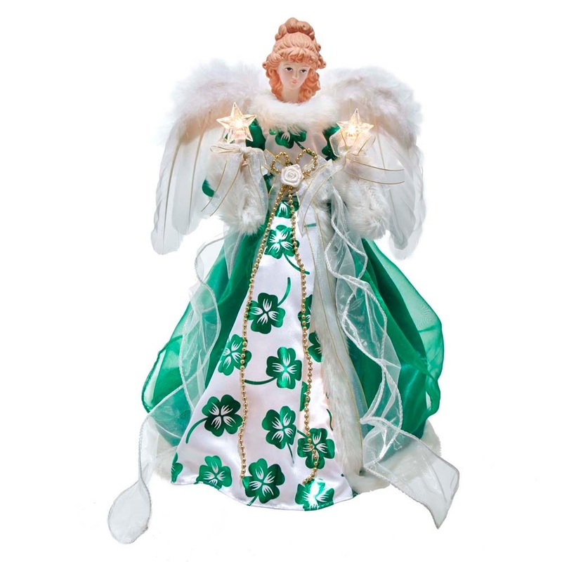 Kurt Adler 16Ul 10-Light Irish Angel Treetop, White, Plastic