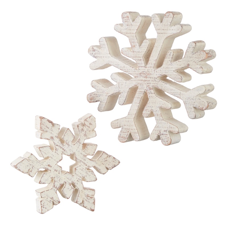 Raz Imports Yuletide Gathering 8.75 Distressed Snowflake, Set of 2