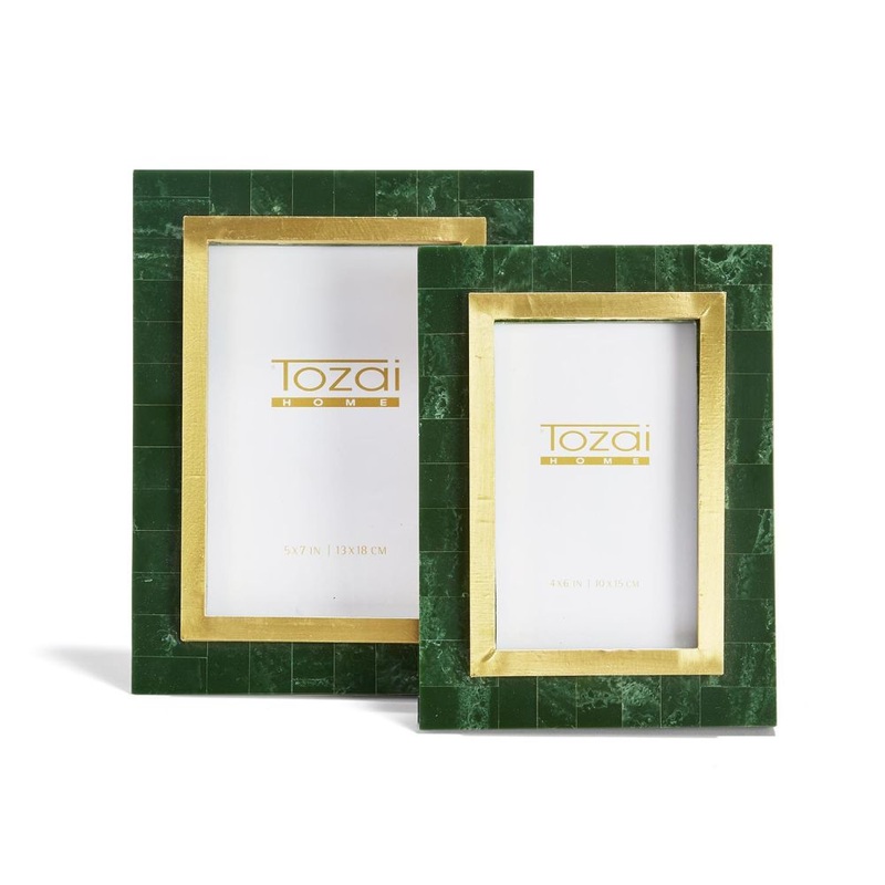 Two’s Company Tozai Aventurine Set of 2 Green and Gold Photo Frames