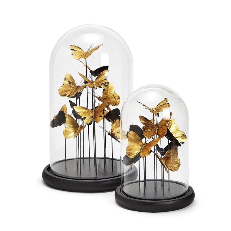 Two’s Company Tozai Set of 2 Golden Butterflies in Dome