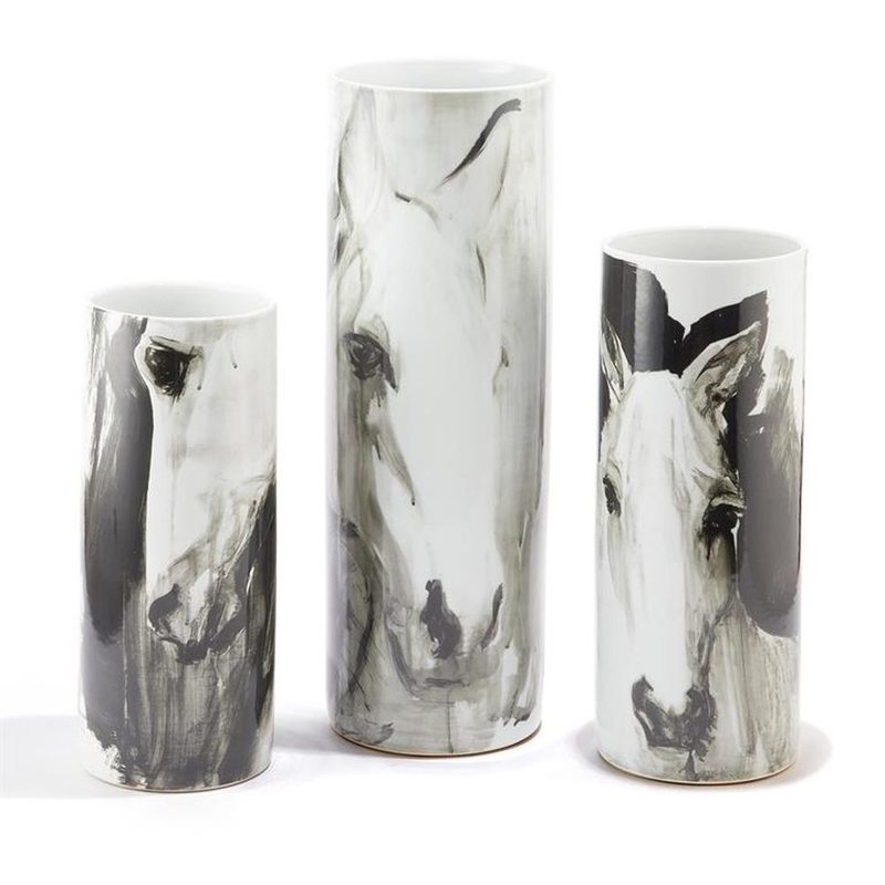Two’s Company Tozai White Horses Set of 3 Tall Vases