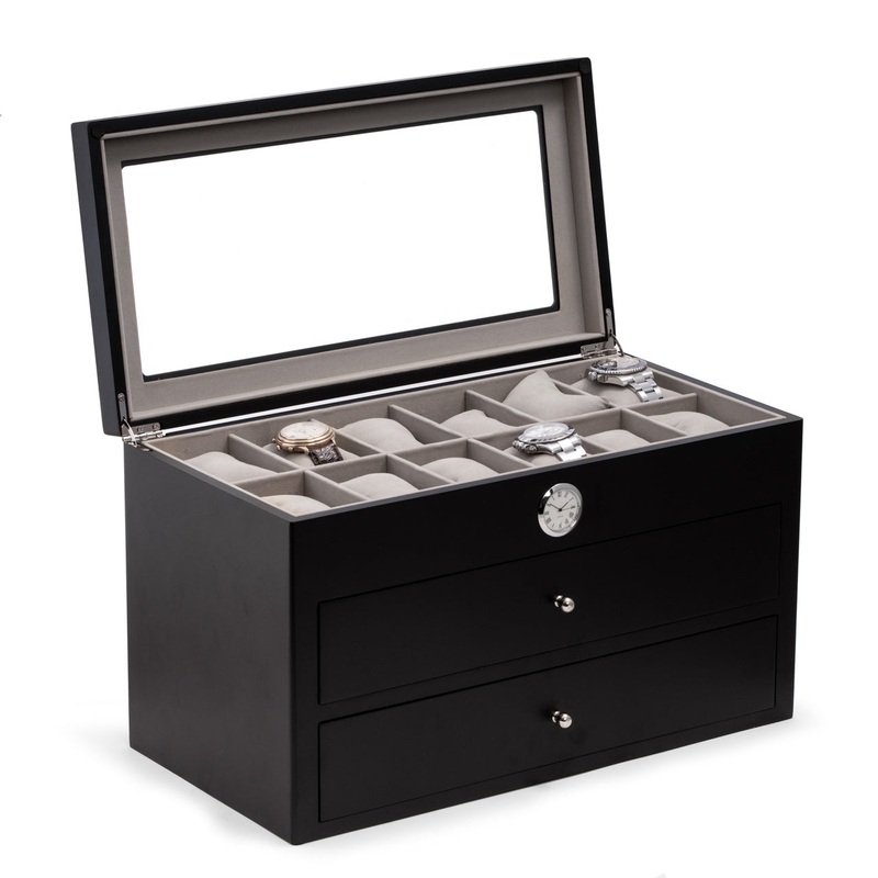 Wood Thirty-Six Watch Box With Quartz Movement Clock