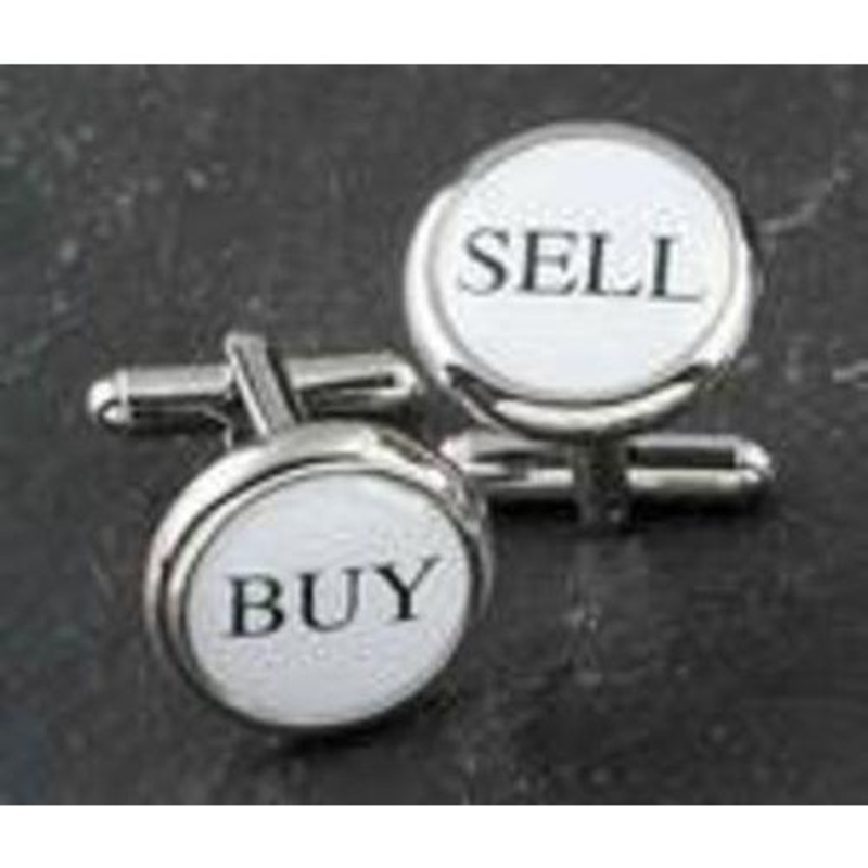 Bey Berk Rhodium Plated Round ‘Buy & Sell’ Cufflinks