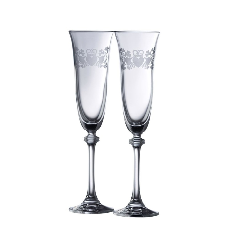 Galway Claddagh Shamrock Liberty Flute Pair, Glass