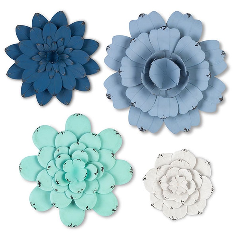 Gerson Companies Set of 4 Blue Metal Flowers