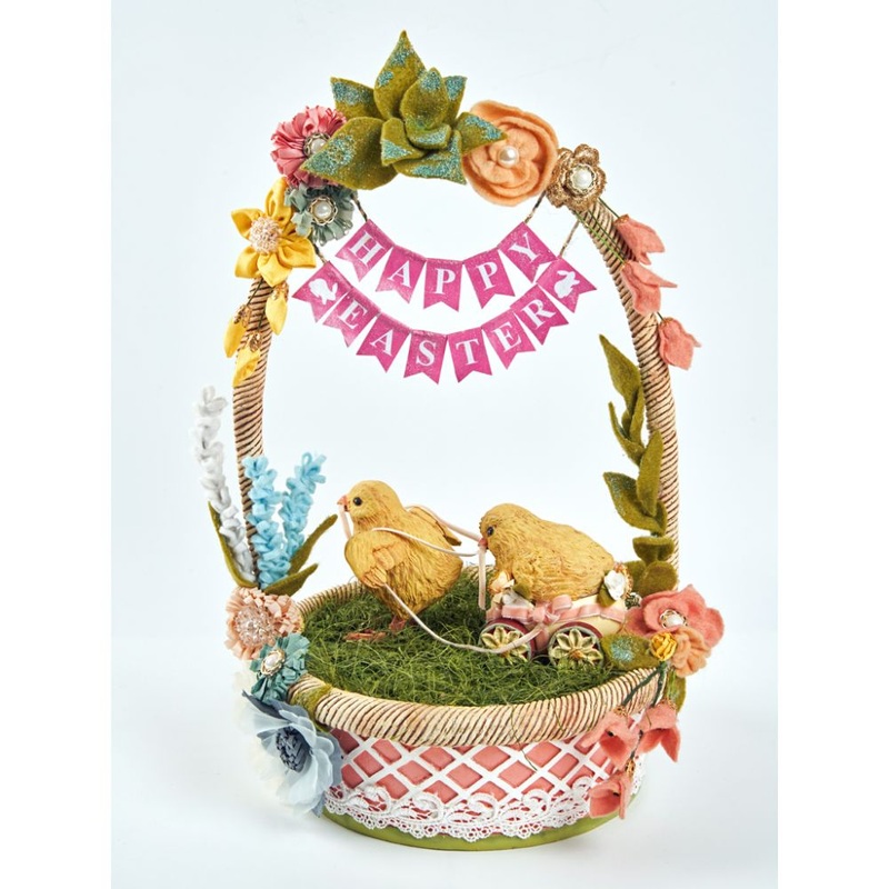 Katherine’s Collection 2022 A Tisket, A Tasket, A Chick Filled Basket Tabletop Yellow