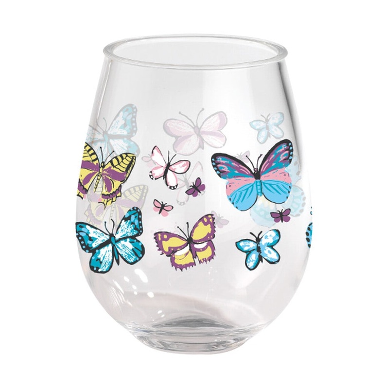 Merritt International Lolita 15oz Stemless Wine Set of 2 – Butterfly Acrylic