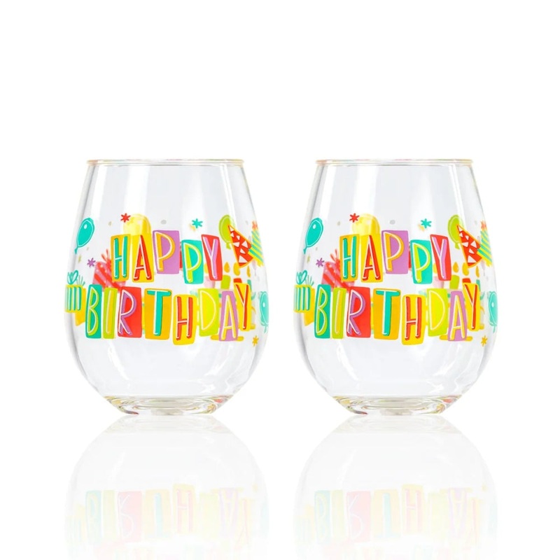 Merritt International Lolita 15oz Stemless Wine Set of 2 – Happy Birthday Acrylic