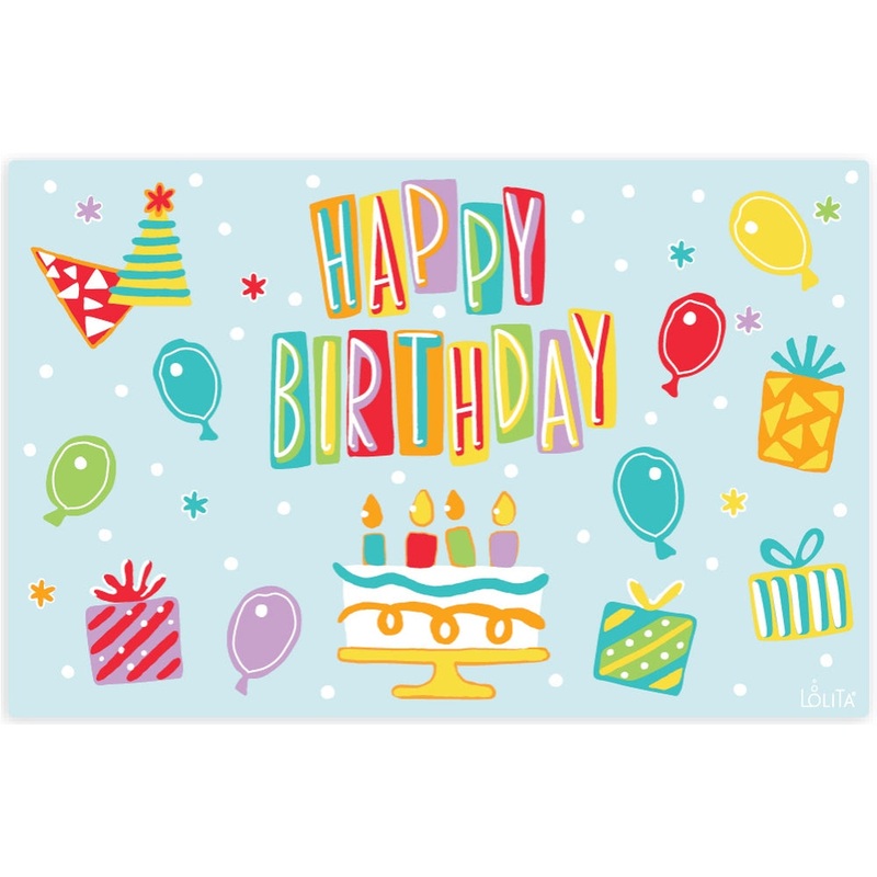 Merritt International Lolita 17in x 11in Vinyl Placemat – Happy Birthday Melamine Set Of 12