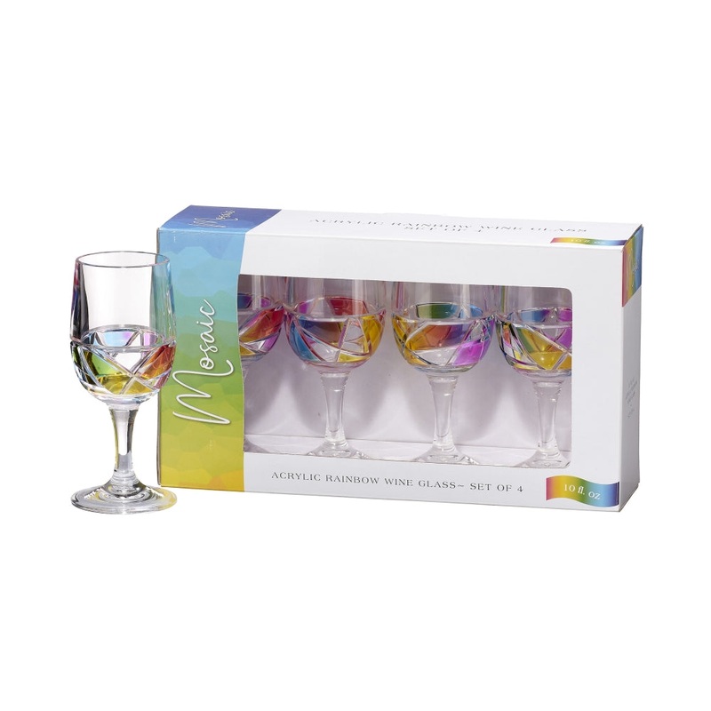 Merritt International Mosaic 10oz Acrylic Wine Glass Rainbow – Set of 4