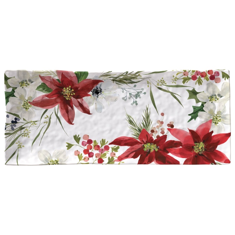 Merritt International Poinsettia 15.25 x 6.5 Appetizer Tray Melamine