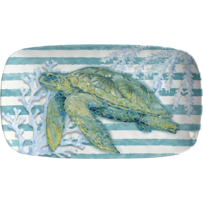 Merritt International Sea Turtle 15.5 in. x 7.75 in. Appetizer Tray Melamine Set Of 4