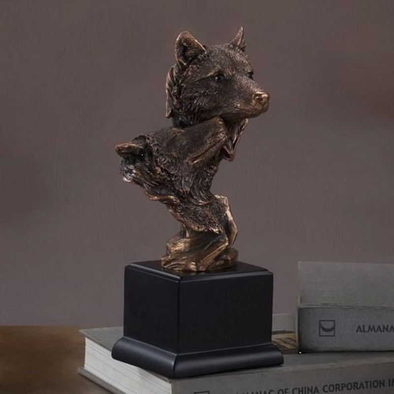 Treasure of Nature 5×10 Double Wolf Heads Figurine, Resin