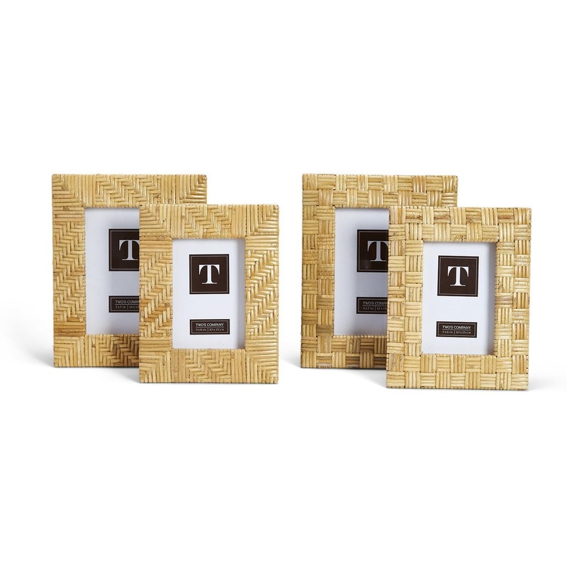 Two’s Company Set of 2 Rattan Photo Frames Includes 2 Designs/Sizes