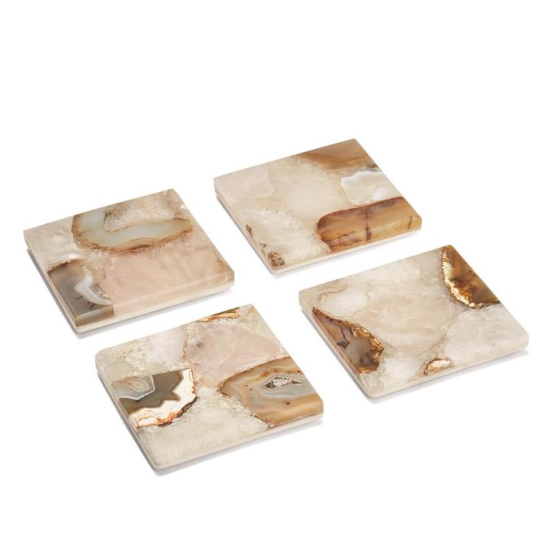 Two’s Company Set of 4 Agate Coasters With Marble Base