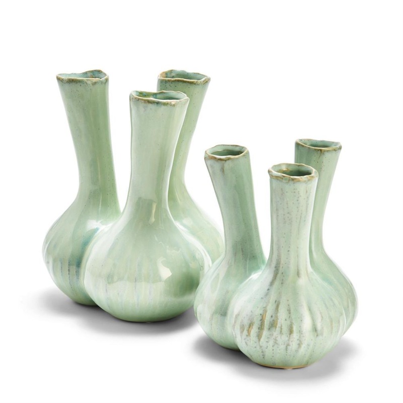Two’s Company Tozai Set of 2 Celadon 3 Stem Vases
