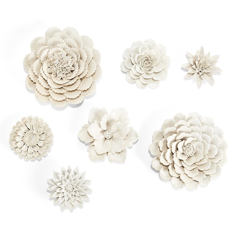 Two’s Company White Porcelain Garden Set of 7 Flower Wall Sculptures