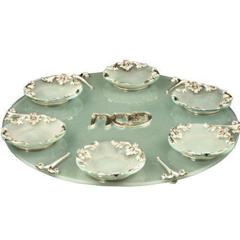 13 Diameter Frosted Glass Passover Simplicity Seder Plate