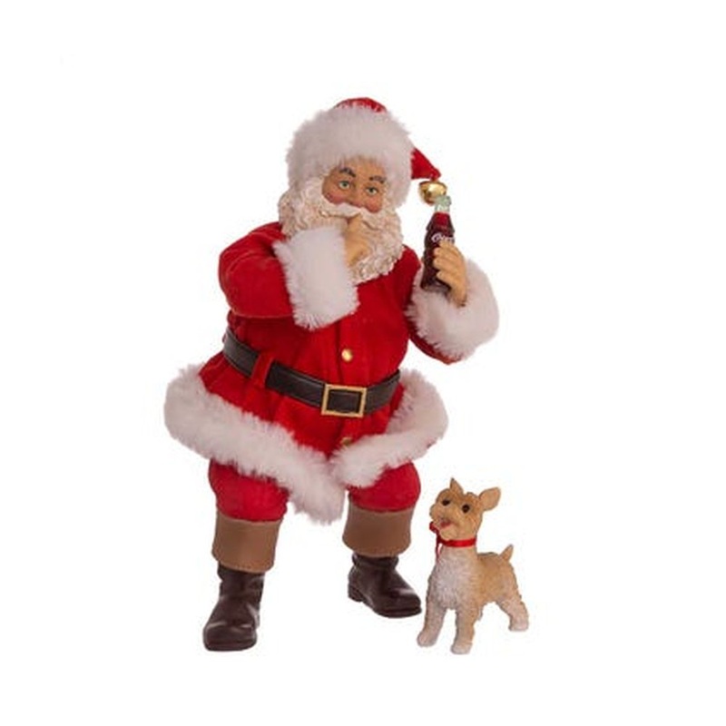 Kurt Adler 10 Coca-Cola Sundblom 90th Anniversary Santa and Dog, 2-Piece Set