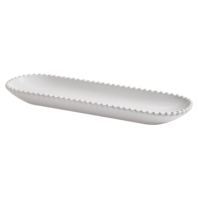Merritt International Beaded Pearl 18 in. x 5.5 in. Oval Appetizer Tray Cream Melamine