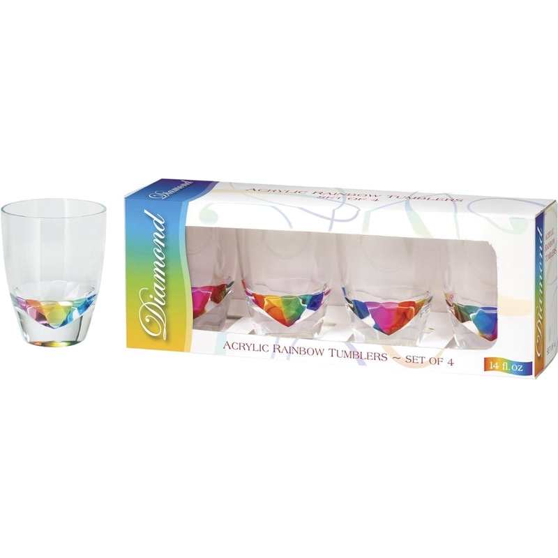 Merritt International Diamond 14 oz. DOF Glass Gift Set Rainbow Acrylic Set Of 4