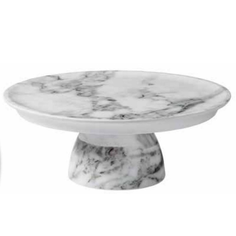 Merritt International White Marble 12.5 in Dia. x 4.75 in H. Cake Stand Melamine