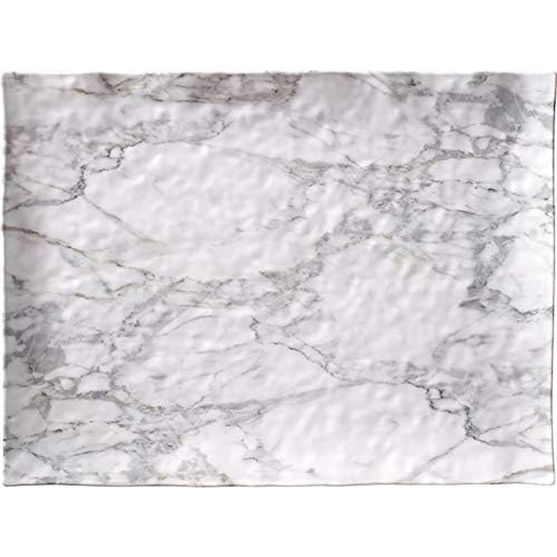 Merritt International White Marble Rectangle 16 in. Serving Tray Melamine