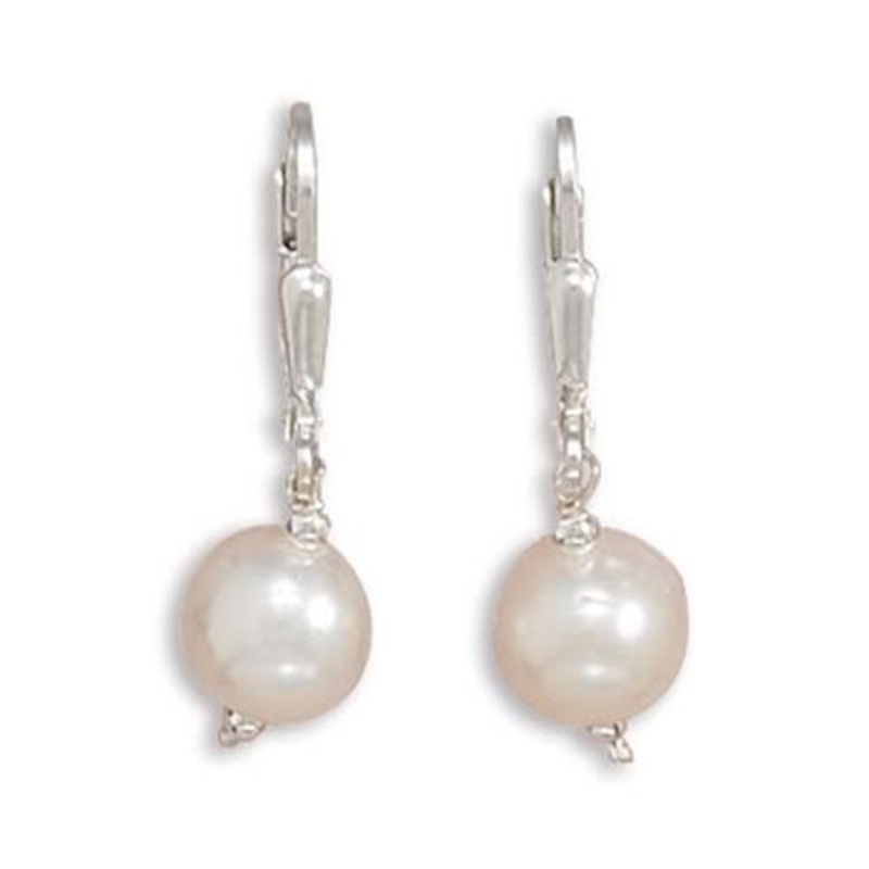 MMA White Freshwater Pearl with Bead Lever Earrings