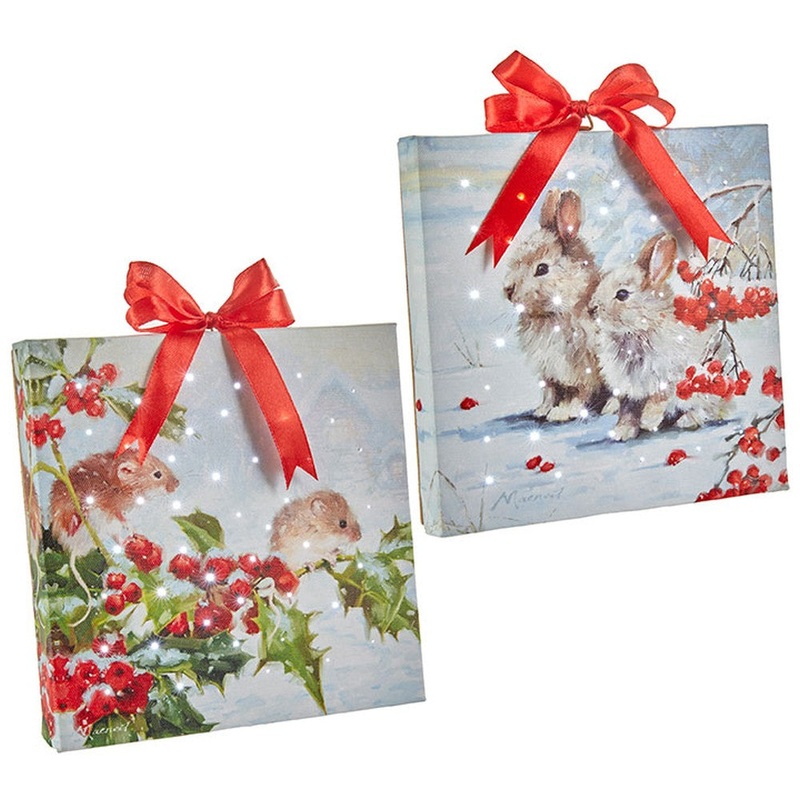 Raz Imports 6 Bunny And Mouse Lighted Print Ornament, Easel Back, 2 Assorted