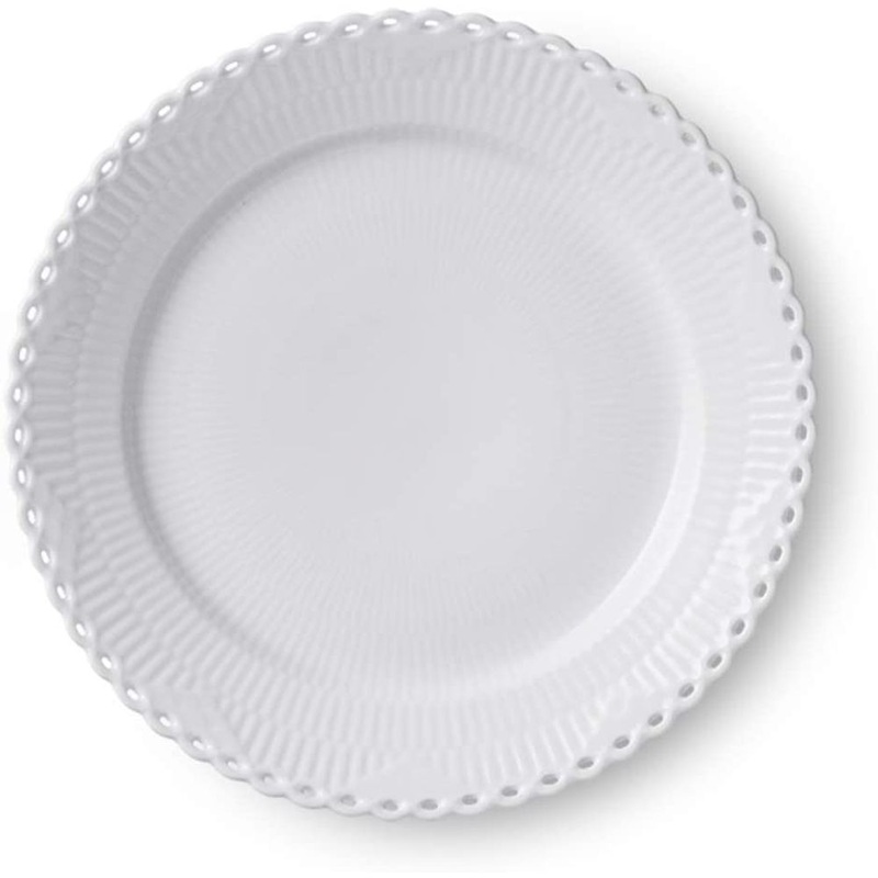 Royal Copenhagen White Fluted Full Lace Dinner Plate, 10.75 inches, White