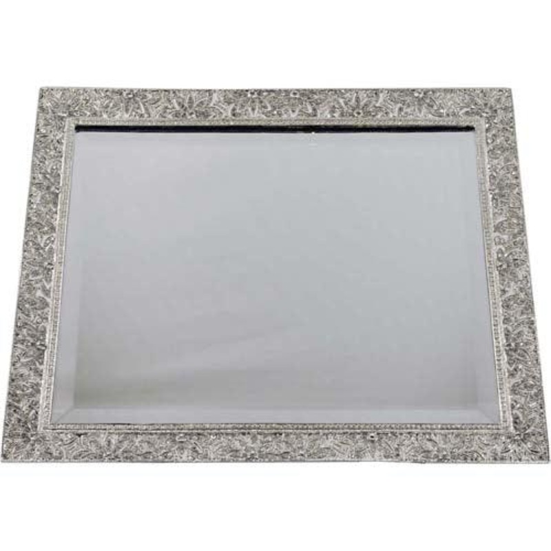 Artistique Beveled Mirror Tray, 11.5X10, Genuine Crystals