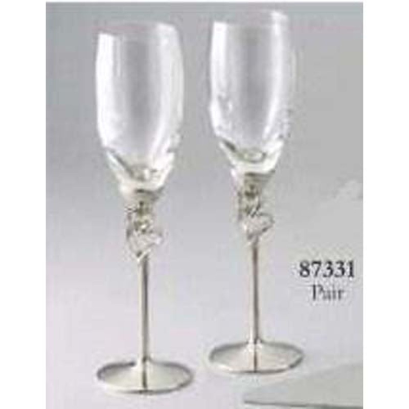 Leeber Nickel Plated Double Heart Goblets With Crystal, Pair