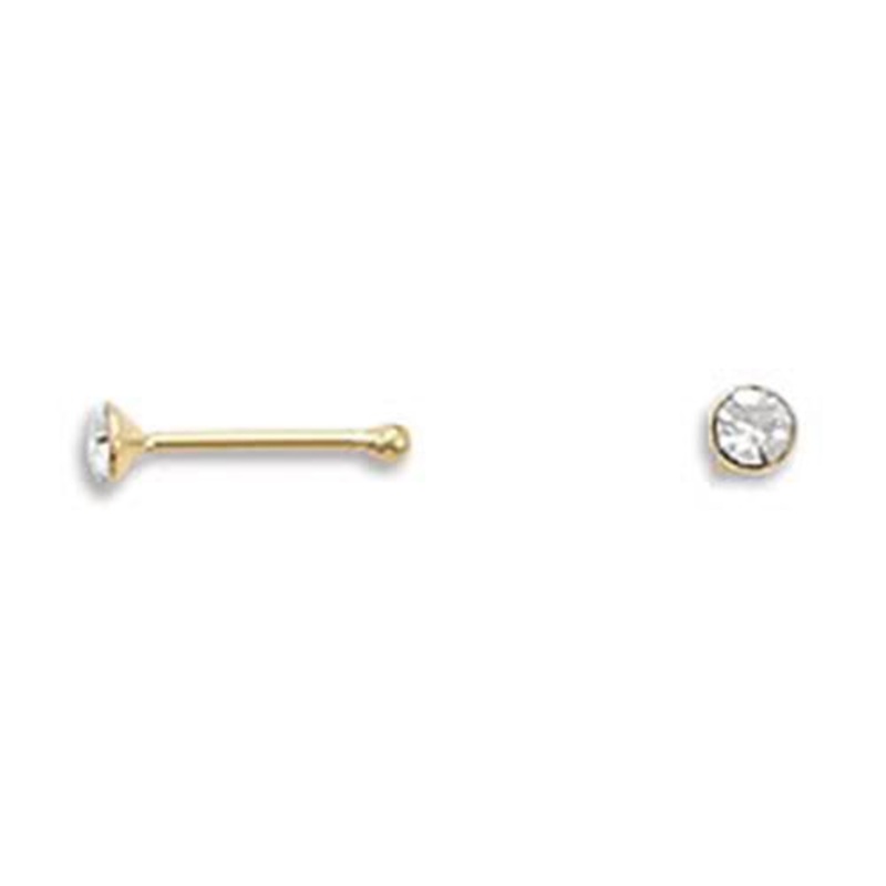 MMA 2mm 14 Karat Gold Plate and Cz Nose Stud.Pair.