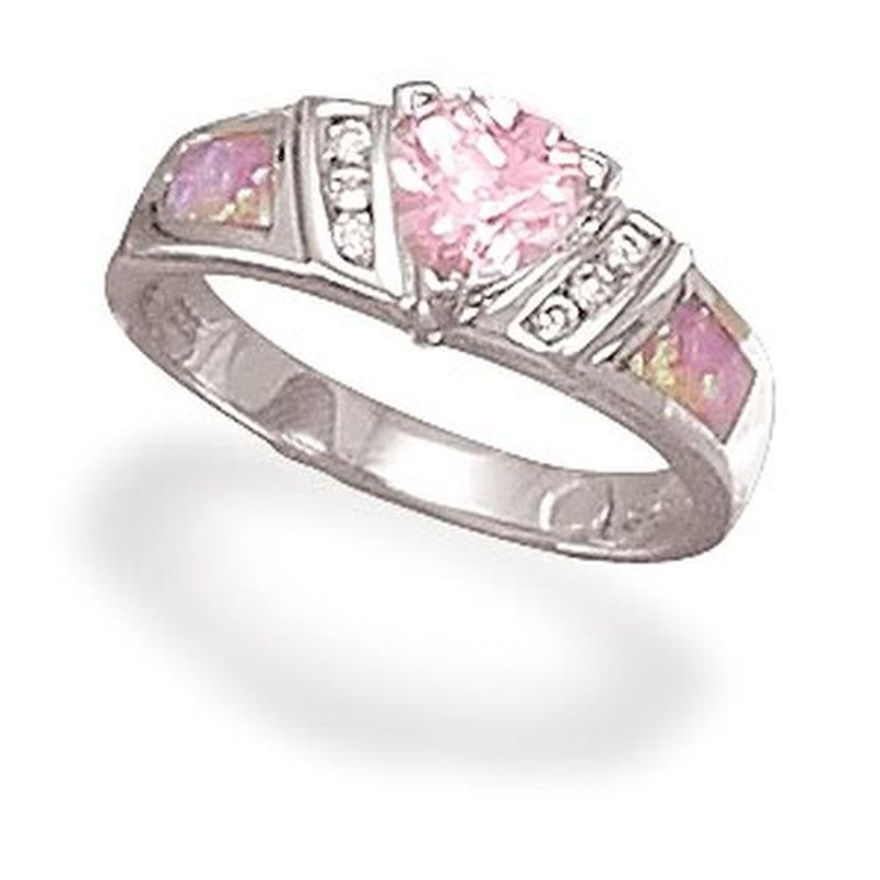 MMA Cz and Synthetic Opal Ring / Size 8