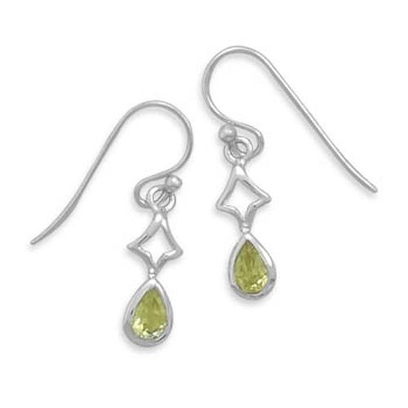 MMA French Wire Earrings with Cut Out and Pear Peridot Drop.