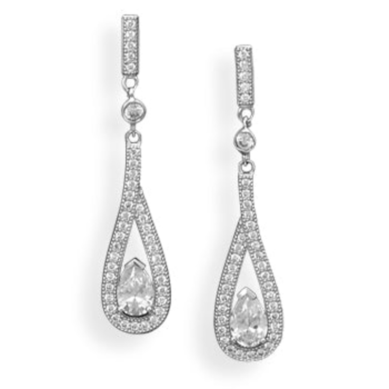 MMA Rhodium Plated Micro Pave Cz Drop Earrings